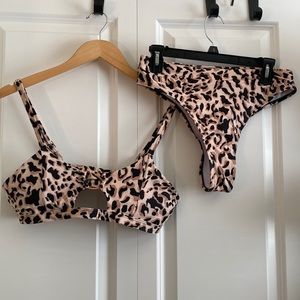 Leopard Print Bikini Set with Gold Ring Detail